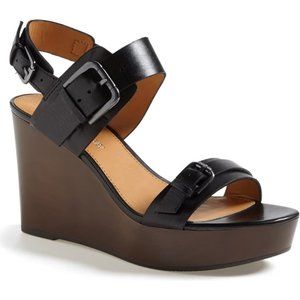 Franco Sarto Divine Leather Ankle Strap Wood Wedge